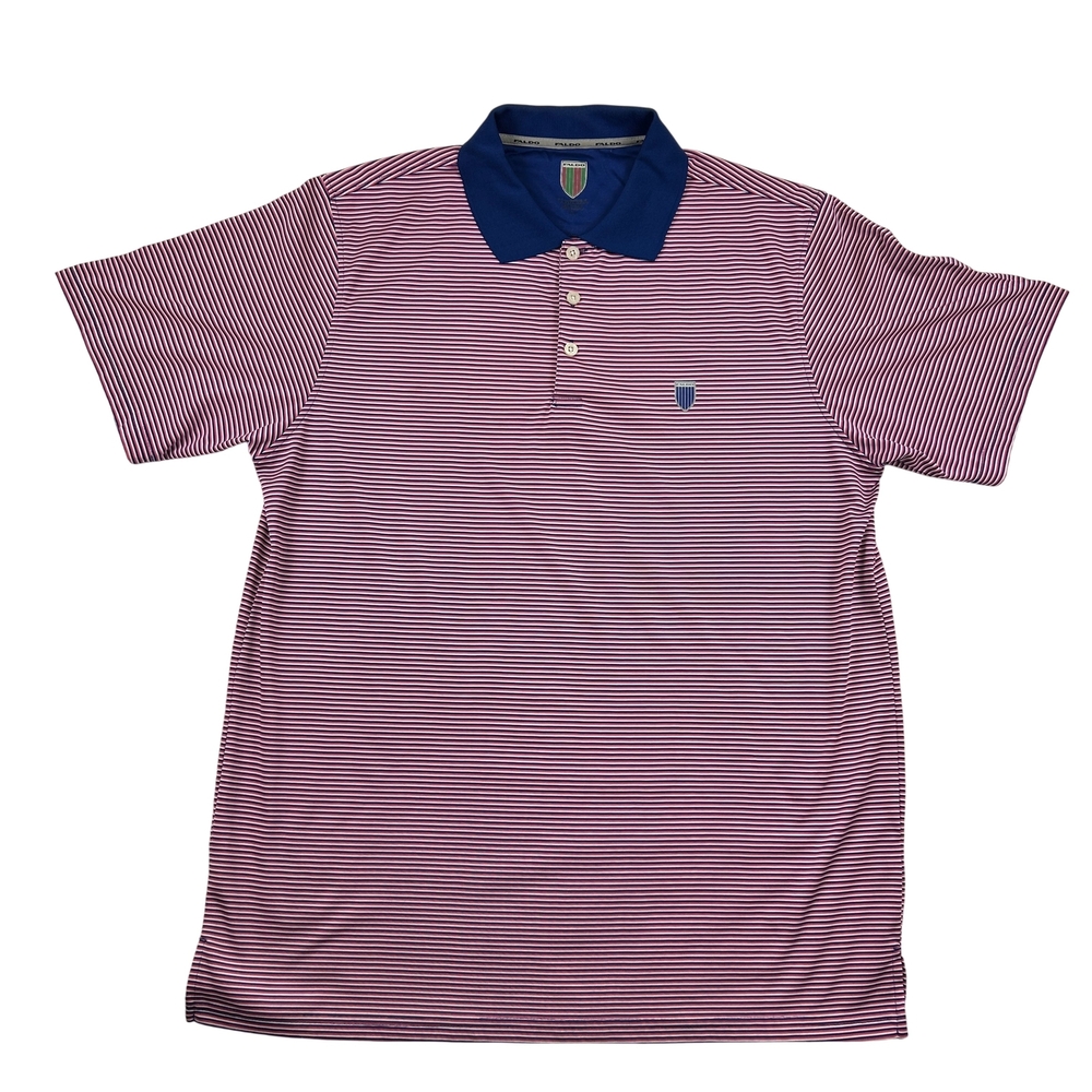 Faldo Shirt Mens XL Striped Polo Red White Blue Golf Performance Stretch
